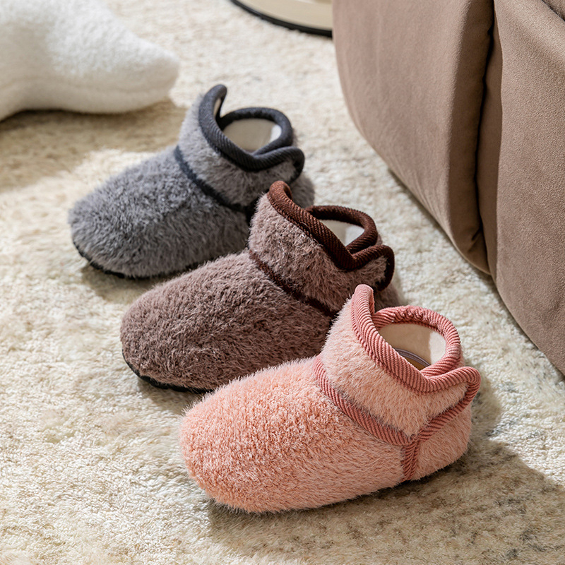 Pantofi interior pentru copii, cu partea superioară din catifea Velur, căptuți cu căptușeală fleece, închidere Velcro, talpă TPR