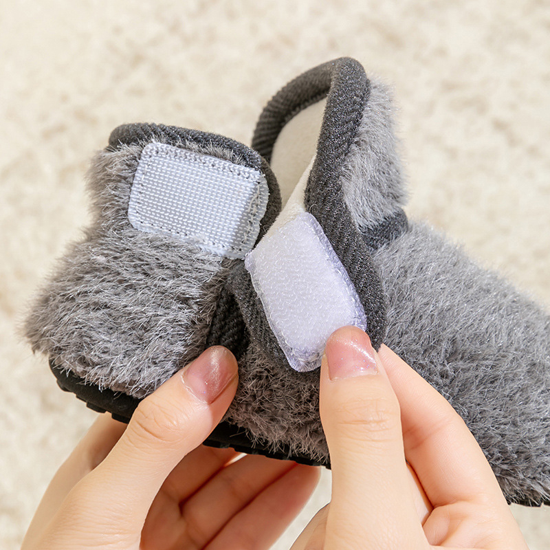 Pantofi interior pentru copii, cu partea superioară din catifea Velur, căptuți cu căptușeală fleece, închidere Velcro, talpă TPR