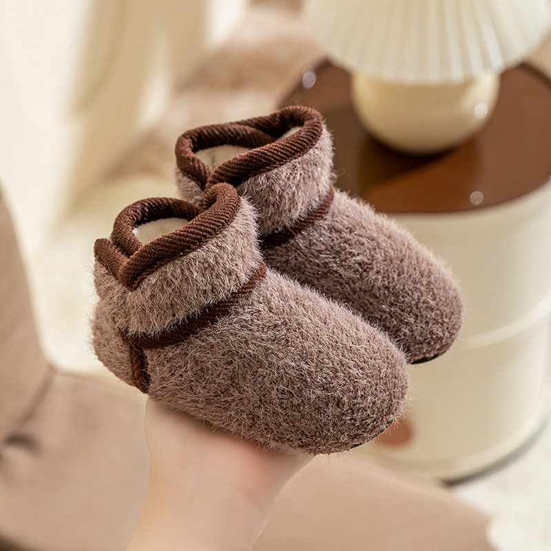 Pantofi interior pentru copii, cu partea superioară din catifea Velur, căptuți cu căptușeală fleece, închidere Velcro, talpă TPR