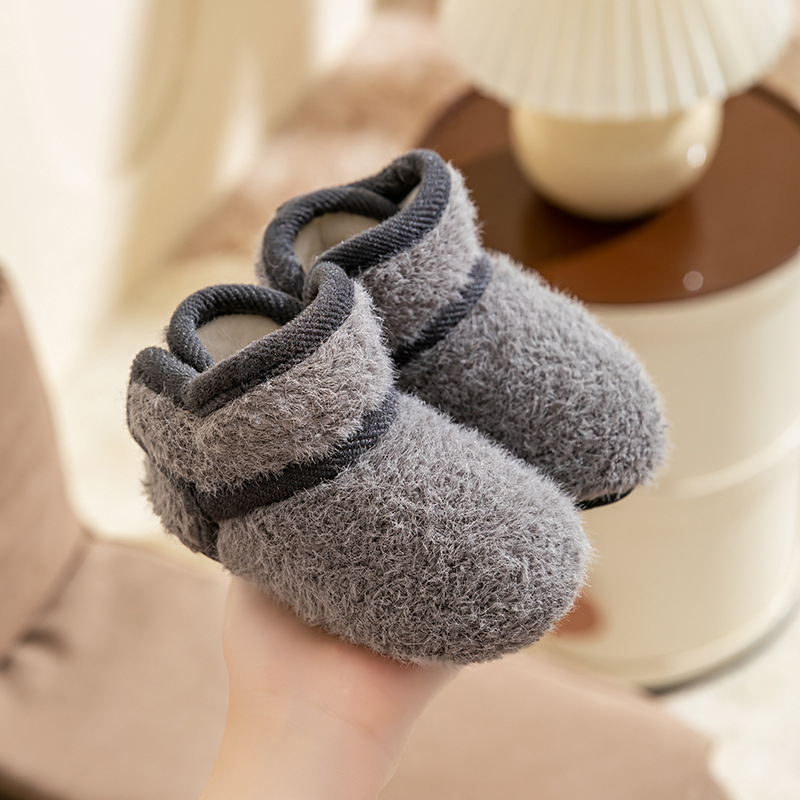 Pantofi interior pentru copii, cu partea superioară din catifea Velur, căptuți cu căptușeală fleece, închidere Velcro, talpă TPR