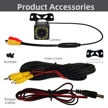 Vonkajšia kamera pre spätné videnie do auta so svetlom, nastaviteľný 170° uhol pohľadu, 12V napájanie, rozlíšenie 720x576