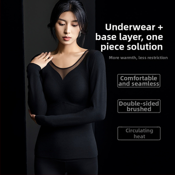 Ženské termálne tričko s integrovaným podprsenkovým košíkom a výplňou na prsník, dlhé rukávy, hrubý polyesterový materiál, teplé, jednofarebné