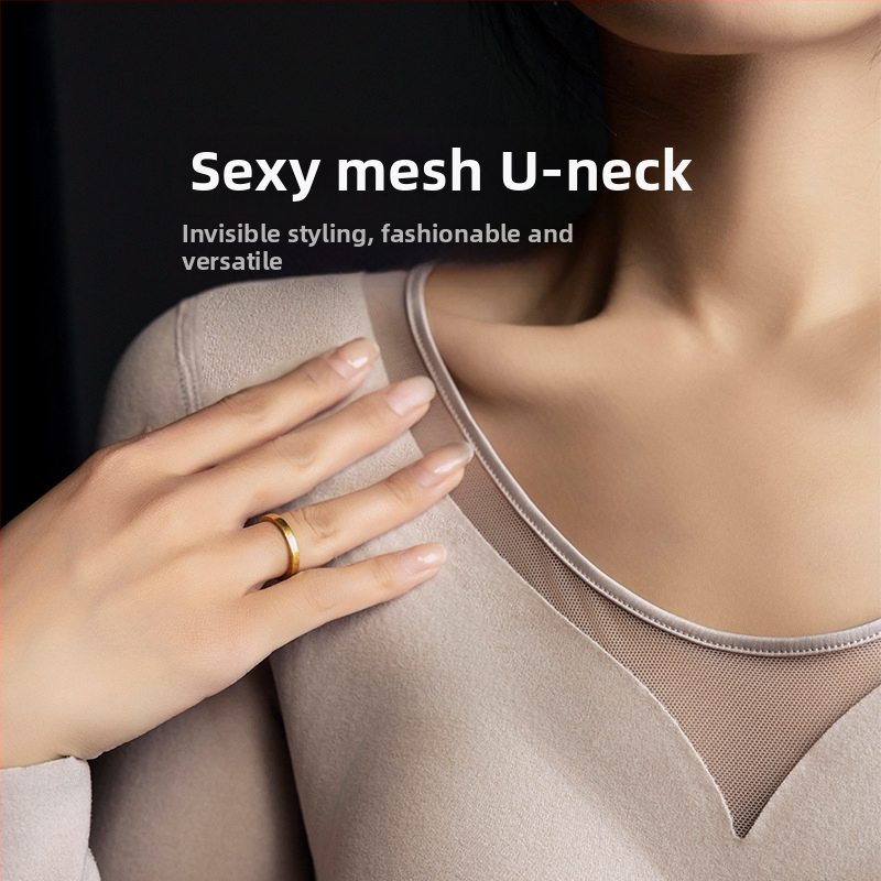 Sieviešu termālais tops ar integrētu krūšu spilventiņu un krūšu formēšanas funkciju, garas piedurknes, bieza poliester auduma, silts, vienkrāsains