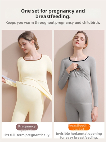 Tehotenský nočný set pre jeseň-zimu (vrchné a spodné) — dlhý rukáv, polyester 90–95%, bez vrások, s odnímateľnými výstelkami na prsiach