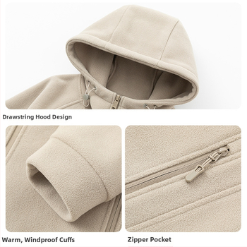 Pánske kapucňové fleecové kardigán s kapucňou, 100% polyester, rakúsky velúr, predný zips, okrúhly výstrih, voľný strih