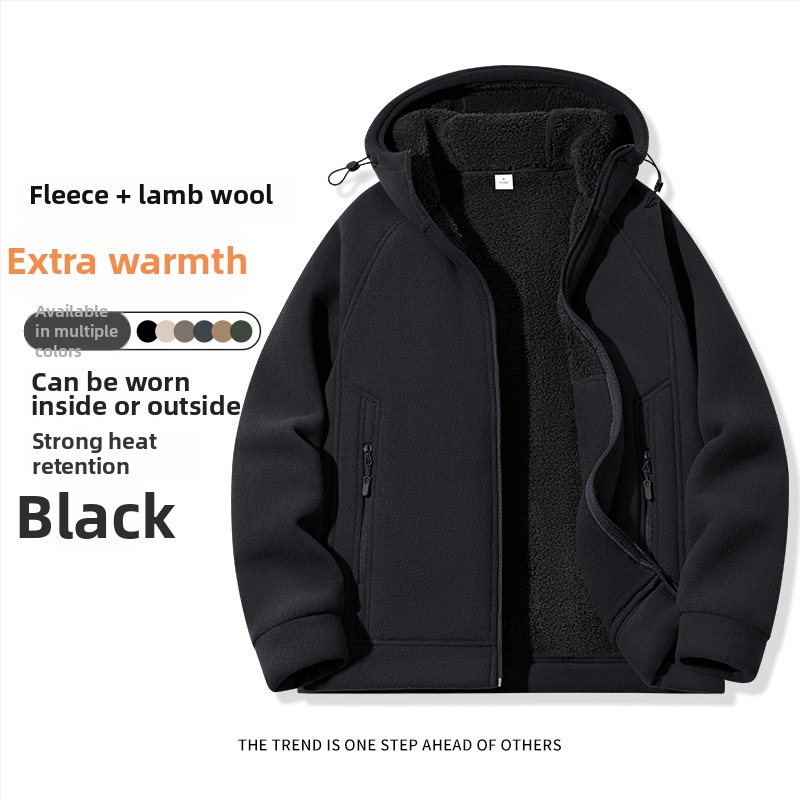 Pánske kapucňové fleecové kardigán s kapucňou, 100% polyester, rakúsky velúr, predný zips, okrúhly výstrih, voľný strih