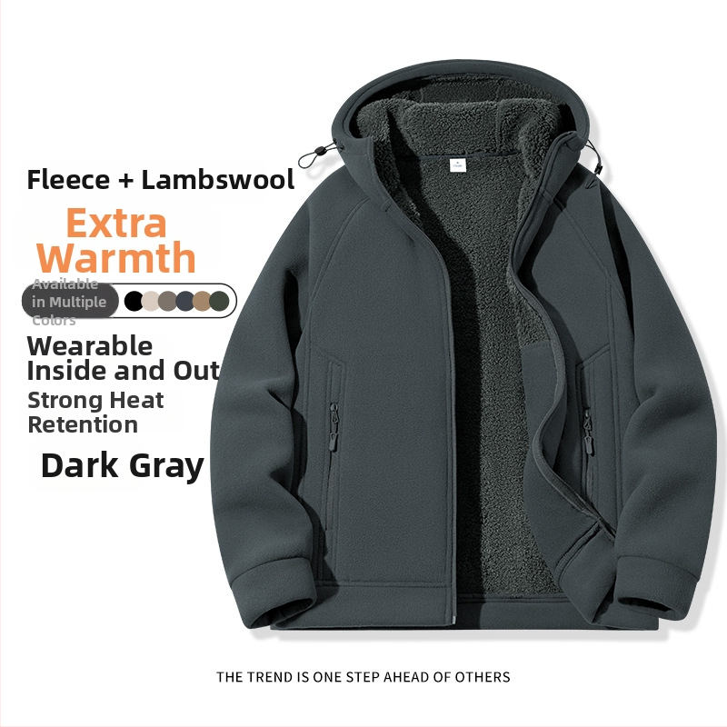 Pánske kapucňové fleecové kardigán s kapucňou, 100% polyester, rakúsky velúr, predný zips, okrúhly výstrih, voľný strih