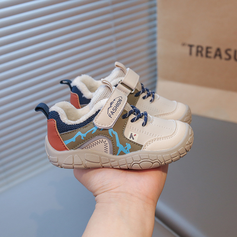 Dječje zimske sportske tenisice s gornjim dijelom od umjetne kože, protuklizne i tople, debela gumena potplat, Velcro zatvarač