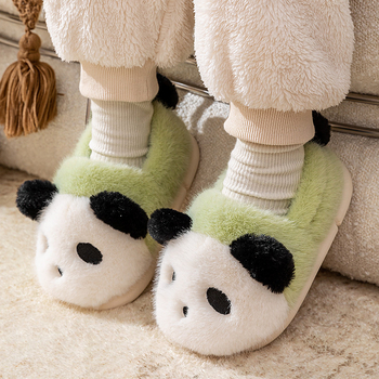 Laste Panda plüüs-sussid kodu ja välistingimustes – unisex, ülemine osa kunstlikust jänesepuust, tallad PVC, karikatuurmuster, sügis 2024