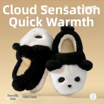 Laste Panda plüüs-sussid kodu ja välistingimustes – unisex, ülemine osa kunstlikust jänesepuust, tallad PVC, karikatuurmuster, sügis 2024