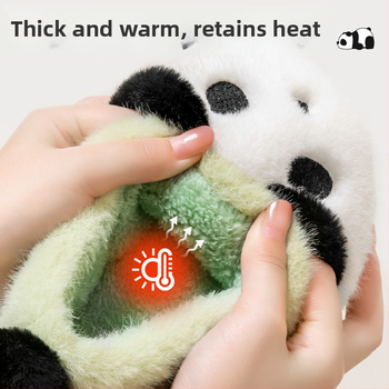 Laste Panda plüüs-sussid kodu ja välistingimustes – unisex, ülemine osa kunstlikust jänesepuust, tallad PVC, karikatuurmuster, sügis 2024