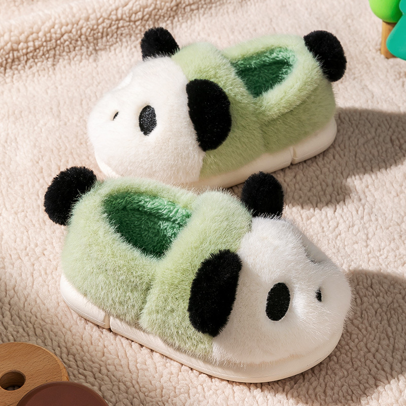 Laste Panda plüüs-sussid kodu ja välistingimustes – unisex, ülemine osa kunstlikust jänesepuust, tallad PVC, karikatuurmuster, sügis 2024