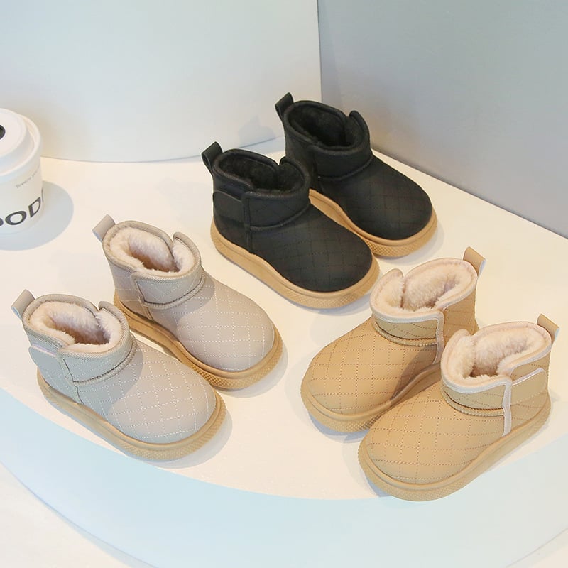 Botosei de zăpadă pentru copii, iarnă 2025, unisex, căptuțiți cu fleece pentru căldură, partea superioară din piele artificială, talpă PVC, închidere Velcro, stil japonez, pentru copii 1–6 ani
