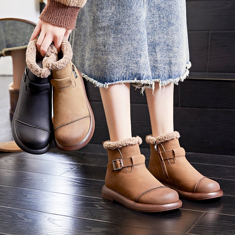 Ženské zimné čižmy s mäkkou jahňacou vlnou, bočný zips, krátke čižmy, plochá päta, podrážka z prírodného kaučuku
