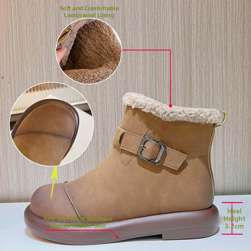 Ženské zimné čižmy s mäkkou jahňacou vlnou, bočný zips, krátke čižmy, plochá päta, podrážka z prírodného kaučuku