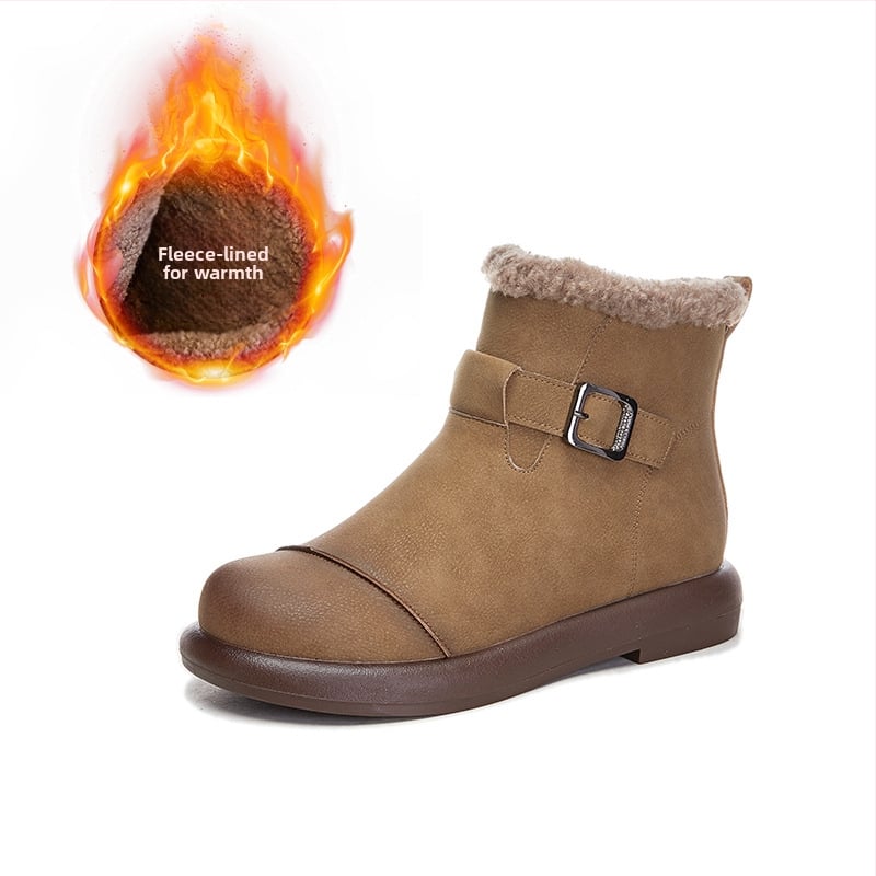 Ženské zimné čižmy s mäkkou jahňacou vlnou, bočný zips, krátke čižmy, plochá päta, podrážka z prírodného kaučuku