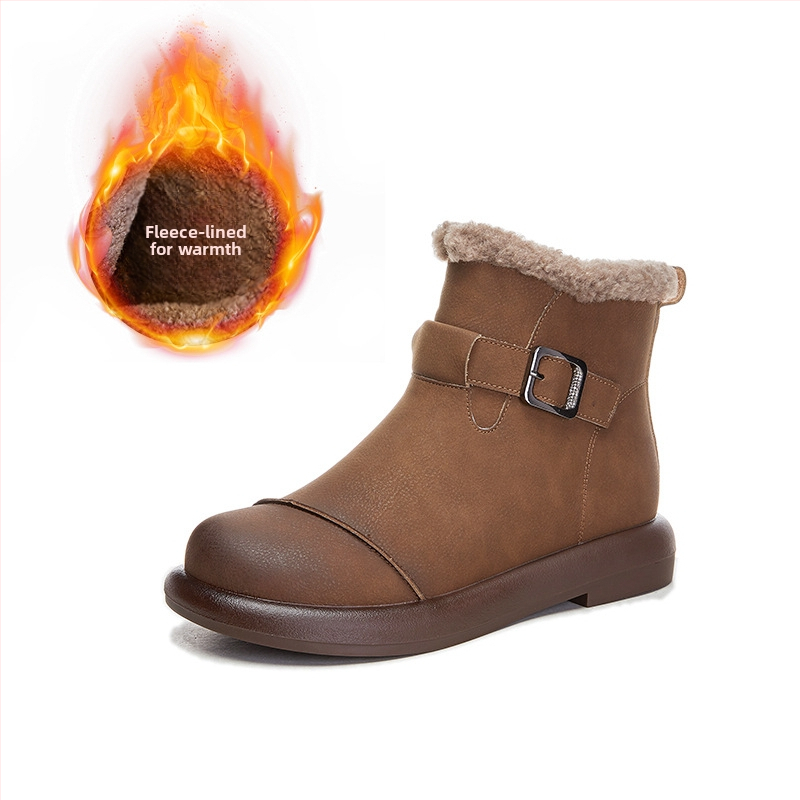 Ženské zimné čižmy s mäkkou jahňacou vlnou, bočný zips, krátke čižmy, plochá päta, podrážka z prírodného kaučuku