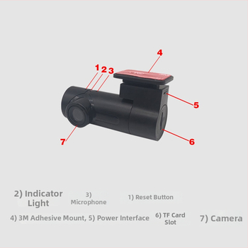 Autokamera bez obrazovky s Wi‑Fi, 1080p, 160° široký uhol, nočná vízia a cyklické nahrávanie pre monitorovanie parkoviska