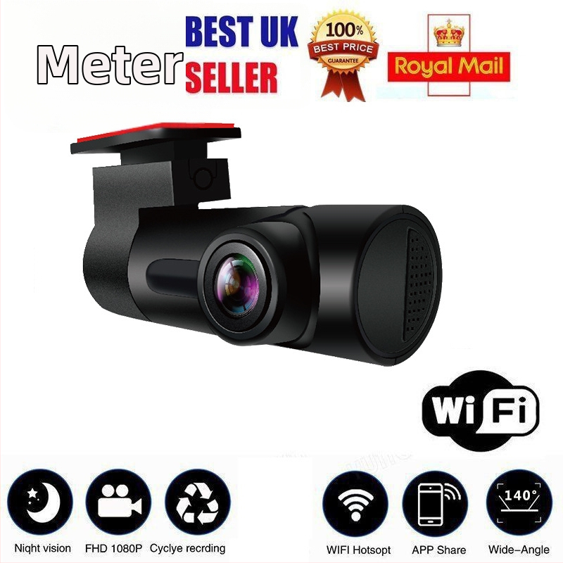 Autokamera bez obrazovky s Wi‑Fi, 1080p, 160° široký uhol, nočná vízia a cyklické nahrávanie pre monitorovanie parkoviska