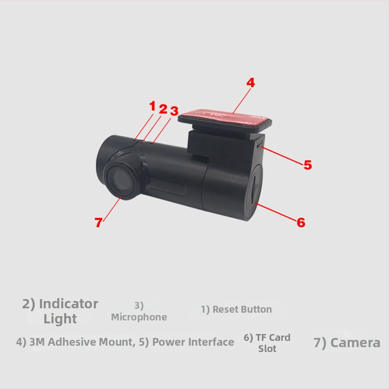Autokamera bez obrazovky s Wi‑Fi, 1080p, 160° široký uhol, nočná vízia a cyklické nahrávanie pre monitorovanie parkoviska