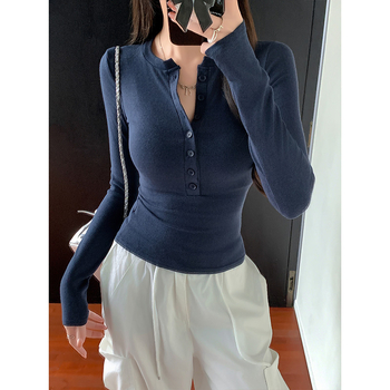 Tricou cu mânecă lungă, Slim Fit, guler rotund, poliester cu spandex, culoare uni, detalii patchwork, lungime standard