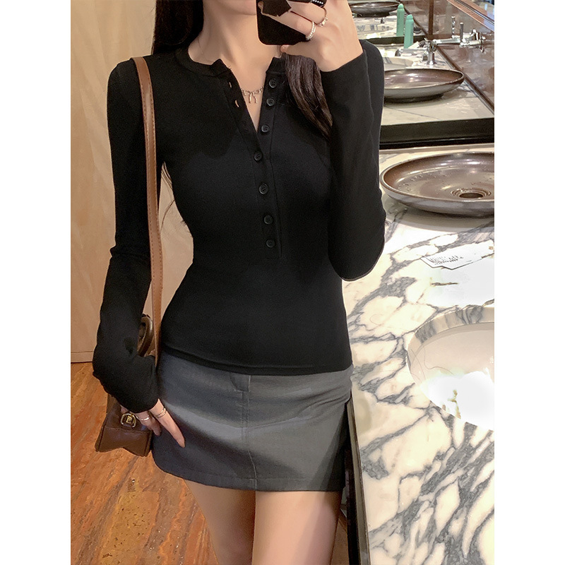 Tricou cu mânecă lungă, Slim Fit, guler rotund, poliester cu spandex, culoare uni, detalii patchwork, lungime standard