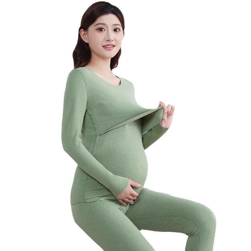 Tehotenský termálny spodný set | Kašmíro-akrylová zmes | Otvor na dojčenie | Dlhý rukáv, dlhé nohavice | Japonsko-kórejský casual štýl