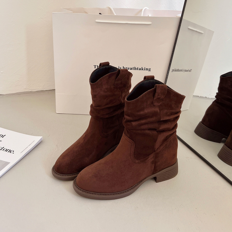 Velúr középmagas Western cowboy csizma, kerek orral, 3–5 cm vastag sarkú