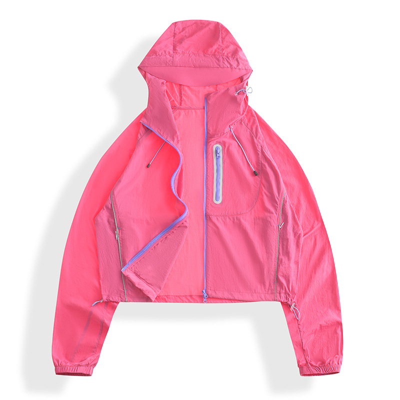 Ветроустойчиво спортно яке за открито, леко, UPF50+ слънцезащита, качулка, дишащ найлон