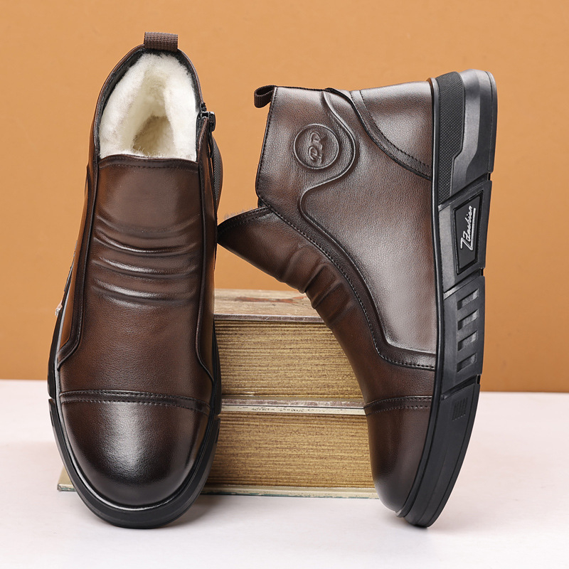 Pánske zimné topánky Martin s fleecovou podšívkou, dvakrát vrstvovaná hovädzia koža, gumová podrážka, slip-on, protišmykové