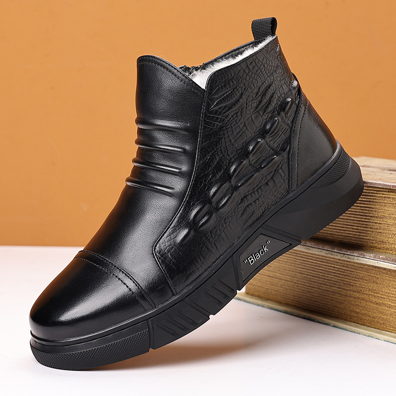 Pánske zimné topánky Martin s fleecovou podšívkou, dvakrát vrstvovaná hovädzia koža, gumová podrážka, slip-on, protišmykové