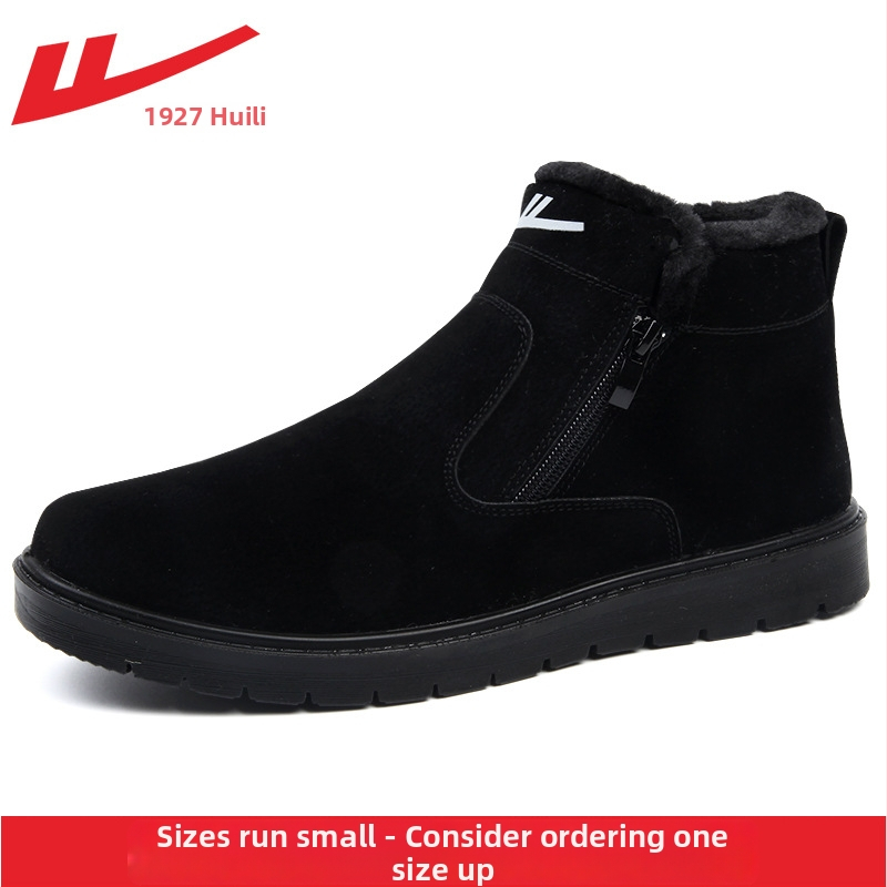 Pánske zimné papuče s kožušinkou, PU podrážka, plochá päta, okrúhla špička, voľnočasový štýl