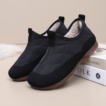Női téli vászoncipő fleece béléssel, slip-on, lapos PVC talp, kerek orr