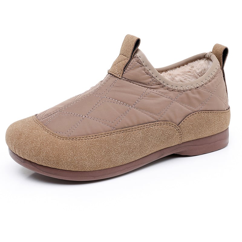 Női téli vászoncipő fleece béléssel, slip-on, lapos PVC talp, kerek orr