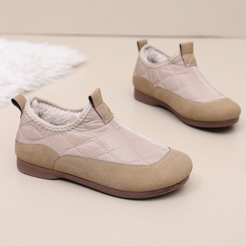 Női téli vászoncipő fleece béléssel, slip-on, lapos PVC talp, kerek orr