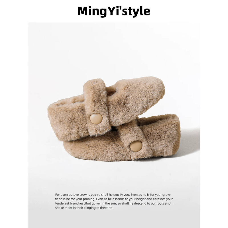 Mary Jane γυναικείες παπούτσια με ένα λουράκι, σουέντ επάνω μέρος, καουτσούκ σόλα, επένδυση από συνθετικό γούνο, χαμηλό ύψος, στρογγυλή μύτη