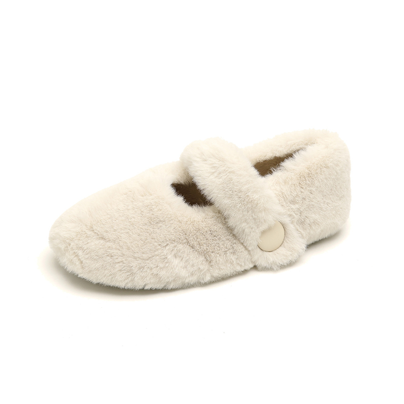 Mary Jane γυναικείες παπούτσια με ένα λουράκι, σουέντ επάνω μέρος, καουτσούκ σόλα, επένδυση από συνθετικό γούνο, χαμηλό ύψος, στρογγυλή μύτη