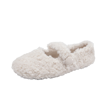 Női Mary Jane lapos cipő műszőrme bélés, PU felsőrész, alacsony sarok 1–3 cm, vastag talp, téli viselet