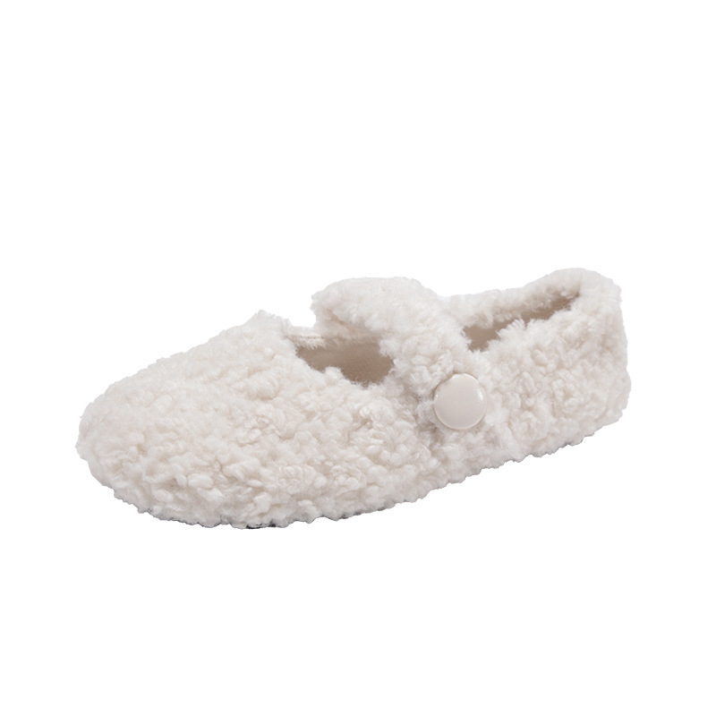Női Mary Jane lapos cipő műszőrme bélés, PU felsőrész, alacsony sarok 1–3 cm, vastag talp, téli viselet