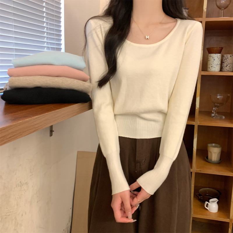 Pleten pulover od poliestera s vunenom teksturom, U-izrez, dugi rukavi, regularna dužina (50–65 cm), japansko-korejski casual stil, jesen-zima 2025