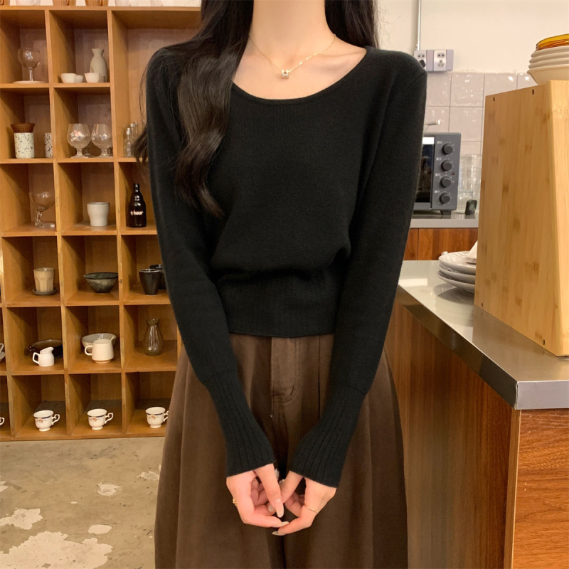 Pleten pulover od poliestera s vunenom teksturom, U-izrez, dugi rukavi, regularna dužina (50–65 cm), japansko-korejski casual stil, jesen-zima 2025