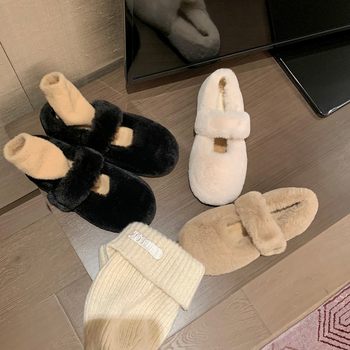 Γυναικείοι slip-on loafers από βελούρο με γούνινο εσωτερικό, στρογγυλή μύτη, χαμηλό φλατ τακούνι, καουτσούκ σόλα