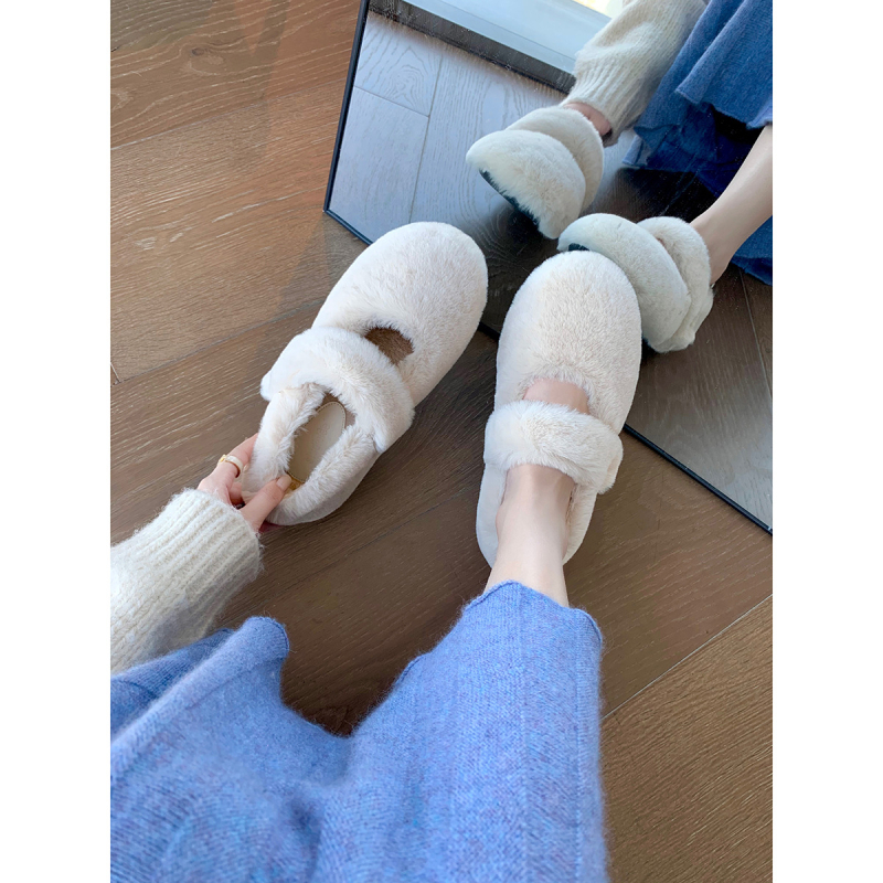 Γυναικείοι slip-on loafers από βελούρο με γούνινο εσωτερικό, στρογγυλή μύτη, χαμηλό φλατ τακούνι, καουτσούκ σόλα