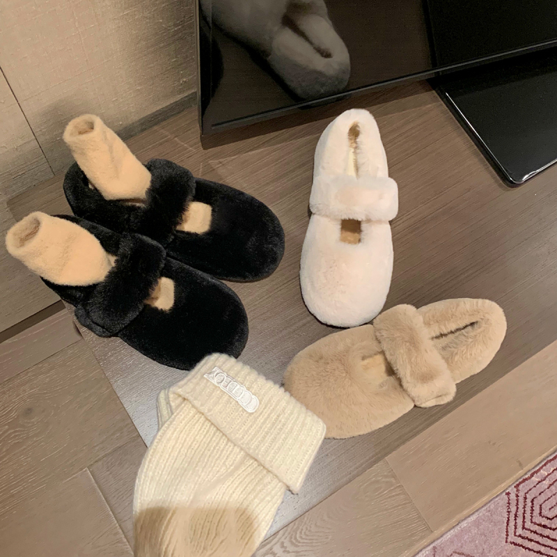 Γυναικείοι slip-on loafers από βελούρο με γούνινο εσωτερικό, στρογγυλή μύτη, χαμηλό φλατ τακούνι, καουτσούκ σόλα