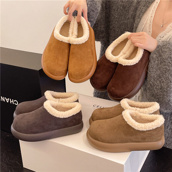 Női vastag talpú cipő, plüss bélés, slip-on kialakítás, velúr felsőrész, téli meleg