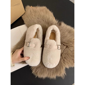 Női Mary Jane cipő műszőrmével - Slip-on csattal, felsőrész műszőrméből, gumitalp, alacsony sarka 1-3 cm