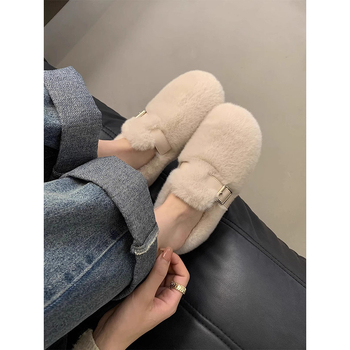 Női Mary Jane cipő műszőrmével - Slip-on csattal, felsőrész műszőrméből, gumitalp, alacsony sarka 1-3 cm
