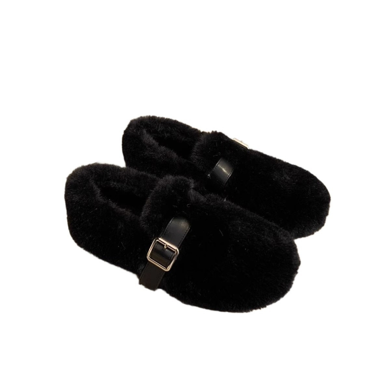Női Mary Jane cipő műszőrmével - Slip-on csattal, felsőrész műszőrméből, gumitalp, alacsony sarka 1-3 cm