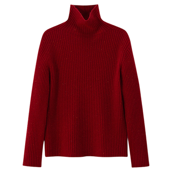 Ženský bezšvový vlnený sveter - 95%+ vlna, priliehavý strih, vysoký golier, raglánové dlhé rukávy
