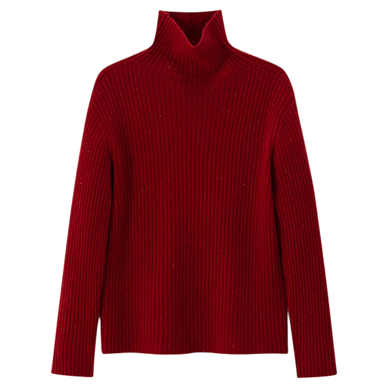 Ženský bezšvový vlnený sveter - 95%+ vlna, priliehavý strih, vysoký golier, raglánové dlhé rukávy